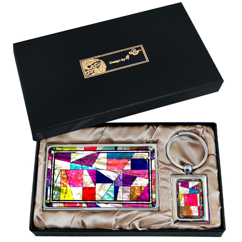 (2종)나전명함케이스+사각열쇠고리(조각보)(T)